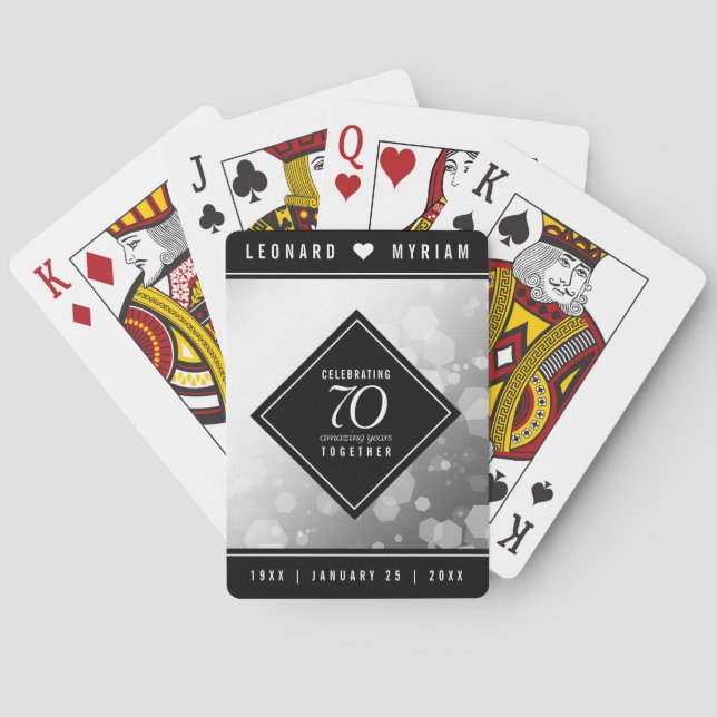 Baraja De Cartas Elegante 70° Aniversario del Boda Platino (Reverso)