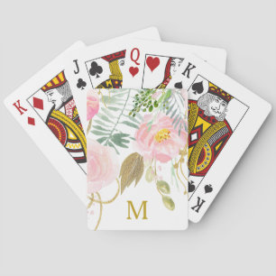 Baraja De Cartas Elegante acuarela Floral Gold Monograma
