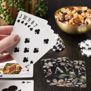 Baraja De Cartas Elegante acuarela floral moderna en monograma negr