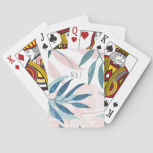 Baraja De Cartas Elegante acuarela Pastel Leaves Monograma