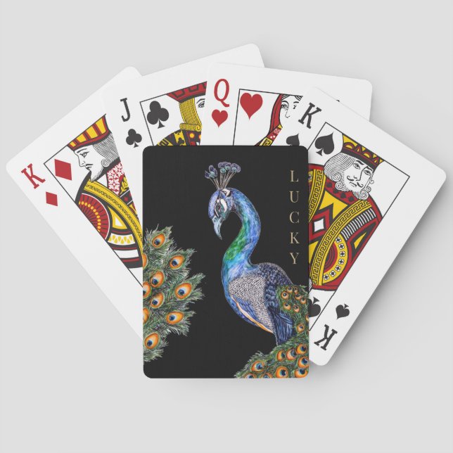 Baraja De Cartas Elegante acuarela Peacock Lucky (Reverso)