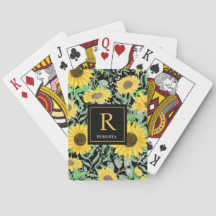 Baraja De Cartas Elegante acuarela Sunflowers Black Monograma