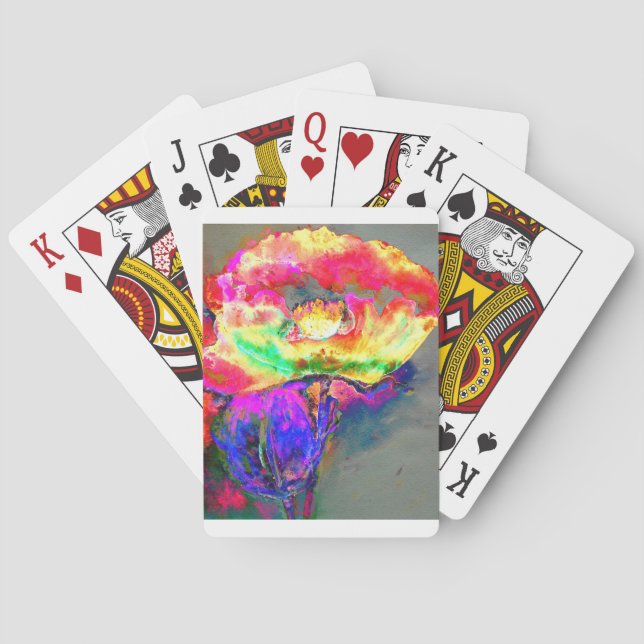 Baraja De Cartas Elegante adormidera floral rosa rosada abstracta (Reverso)