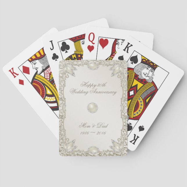 Baraja De Cartas Elegante Aniversario de la Perla 30° Boda (Reverso)