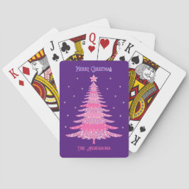 Baraja De Cartas Elegante Árbol de Navidad Rosa Nombre personalizad