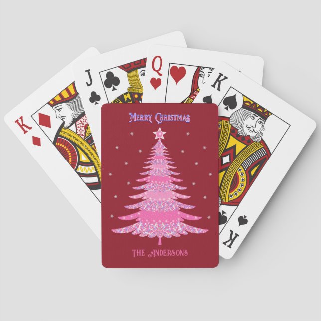 Baraja De Cartas Elegante Árbol de Navidad Rosa Nombre personalizad (Reverso)