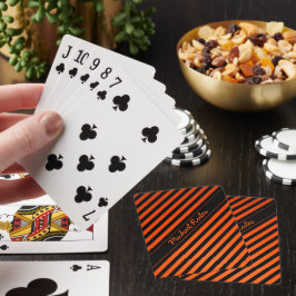 Baraja De Cartas Elegante Black and Naranja Diagonal Stripes Name