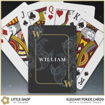 Elegante Black Gold Paisley Monograma Nombre inici