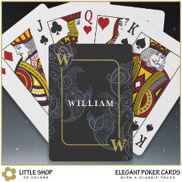 Baraja De Cartas Elegante Black Gold Paisley Monograma Nombre inici