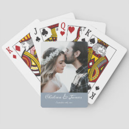 Baraja De Cartas Elegante Boda de caligrafía fotográfica Dusty Blue