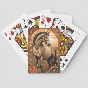 Baraja De Cartas Elegante caballo vintage al atardecer
