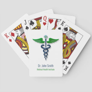Baraja De Cartas Elegante Caduceus Alas Verdes Cruz Médica Azul