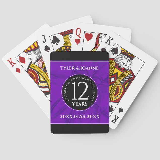 Baraja De Cartas Elegante celebración del 12º Aniversario del Boda  (Reverso)