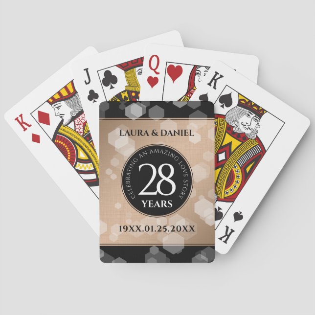 Baraja De Cartas Elegante celebración del 28º Aniversario del Boda  (Reverso)