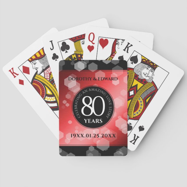 Baraja De Cartas Elegante celebración del 80° Aniversario del Boda  (Reverso)