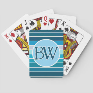 Baraja De Cartas Elegante Clásico de Rayas Azules con Monograma