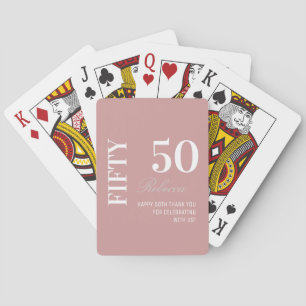 Baraja De Cartas Elegante Cumpleaños 50 Nombre Polvo Rosa