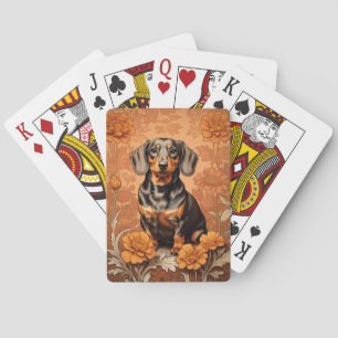 Baraja De Cartas Elegante Dachshund Y Marigoles