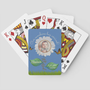 Baraja De Cartas Elegante Daisy Blue Floral Cute Baby Photo & Name