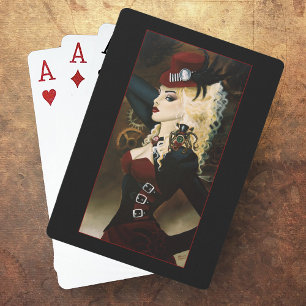 Baraja De Cartas Elegante Dama Steampunk Victoriana Relojería Roja