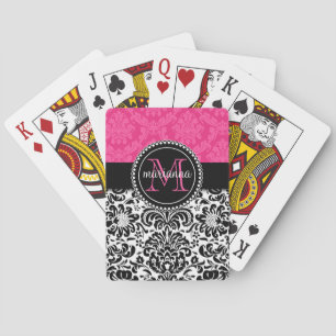 Baraja De Cartas Elegante Damasco negro rosa personalizado