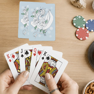 Baraja De Cartas Elegante Dragón de Hielo Blanco Rosas Azules Fanta