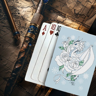 Baraja De Cartas Elegante Dragón de Hielo Blanco Rosas Azules Fanta