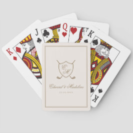 Baraja De Cartas Elegante Escudo clásico Monograma Boda de golf