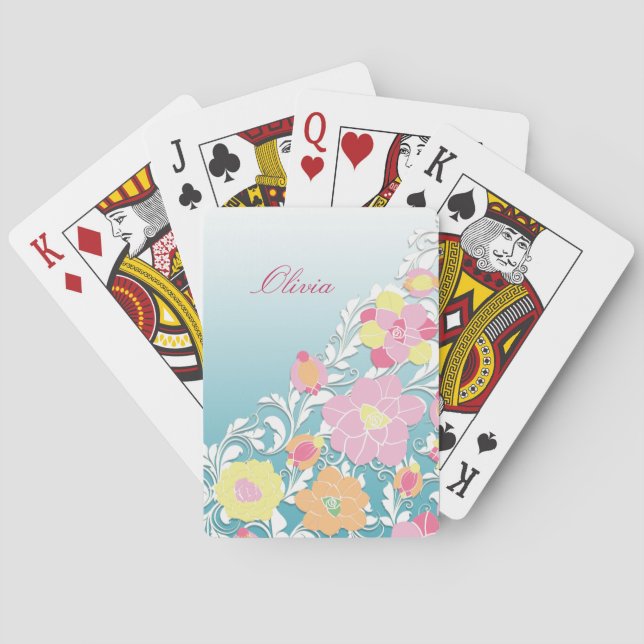 Baraja De Cartas Elegante esculpido Pastel Floral Personalizado (Reverso)