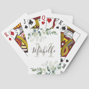 Baraja De Cartas Elegante Eucalyptus Monograma Script Nombre