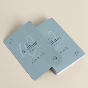 Baraja De Cartas Elegante familia Monograma azul turbio