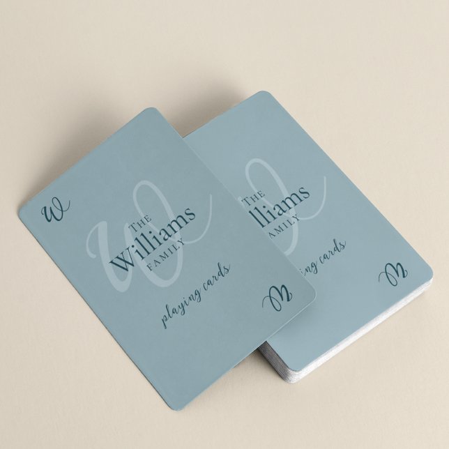 Baraja De Cartas Elegante familia Monograma azul turbio (Subido por el creador)