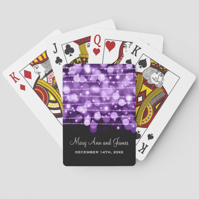 Baraja De Cartas Elegante Fiesta favorito de la boda esparce morado (Reverso)