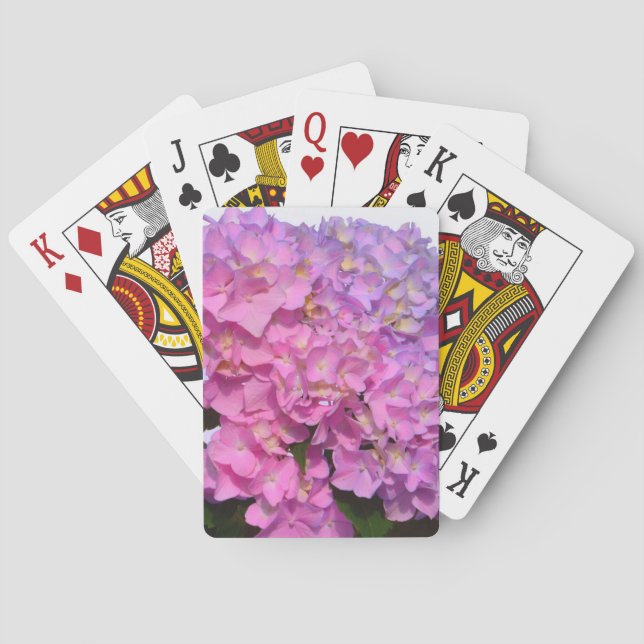 Baraja De Cartas Elegante floral rosa púrpura hidrangeas (Reverso)