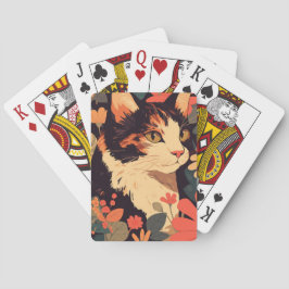 Baraja De Cartas Elegante gato calico en jardín floral