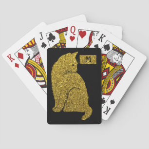 Baraja De Cartas Elegante gato dorado en monograma de amante del ga