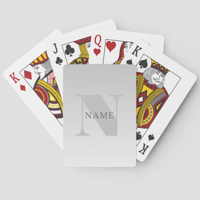 Baraja De Cartas Elegante gradiente gris plata falso monograma clás (Reverso)
