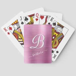 Baraja De Cartas Elegante Lavanda Nombre Monograma Rosa
