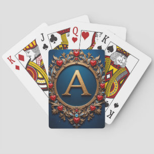 Baraja De Cartas Elegante letra dorada A rodeada de corazones