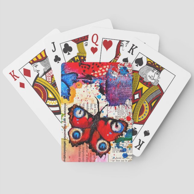 Baraja De Cartas Elegante libro de vintage de color mariposa pintad (Reverso)