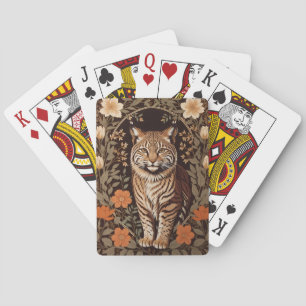 Baraja De Cartas Elegante Lince sobre Fondo Floral Marrón
