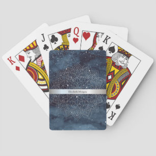 Baraja De Cartas Elegante mandala moderno de plata con franja azul