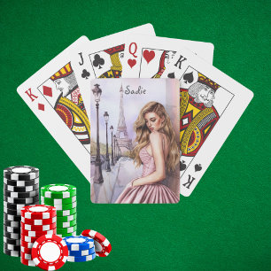 Baraja De Cartas Elegante Moda Mujer Torre Eiffel, acuarela Persona
