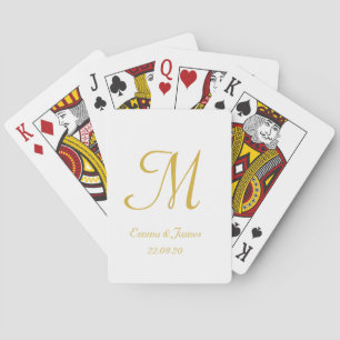 Baraja De Cartas Elegante Monograma Blanco y Dorado Script Nombre 