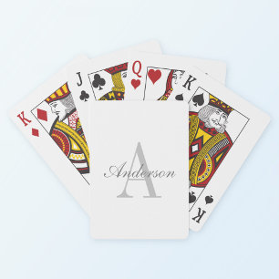 Baraja De Cartas Elegante Monograma Blanco y Gris