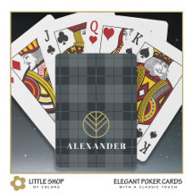 Elegante Monograma de Cuadro Escocés Negro y Dorad