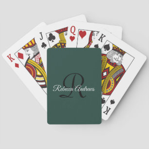 Baraja De Cartas Elegante Monograma de Iniciales de Nombre Verde Es