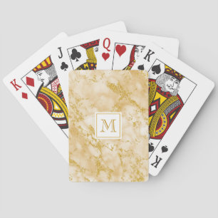 Baraja De Cartas Elegante Monograma de Mármol Dorado Faux Gold Purp