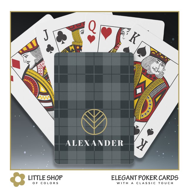 Baraja De Cartas Elegante Monograma de Oro Negro Tartán (Subido por el creador)