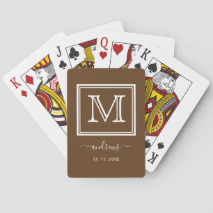 Baraja De Cartas Elegante Monograma dorado marrón Estilo Script Nom